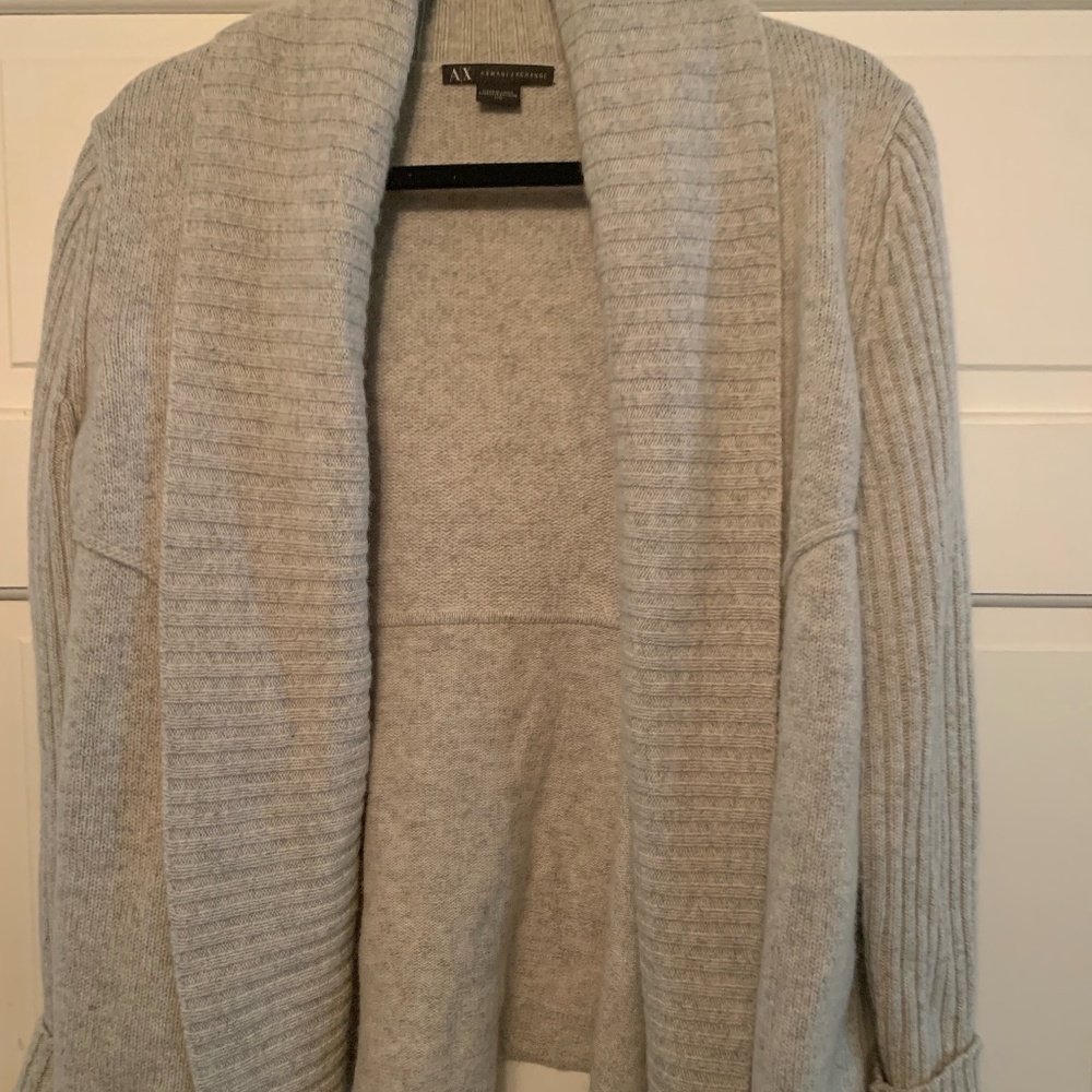 ARMANI Exchange Women's Cardigan Tan Large Wool Blend Waterfall Back BOHO